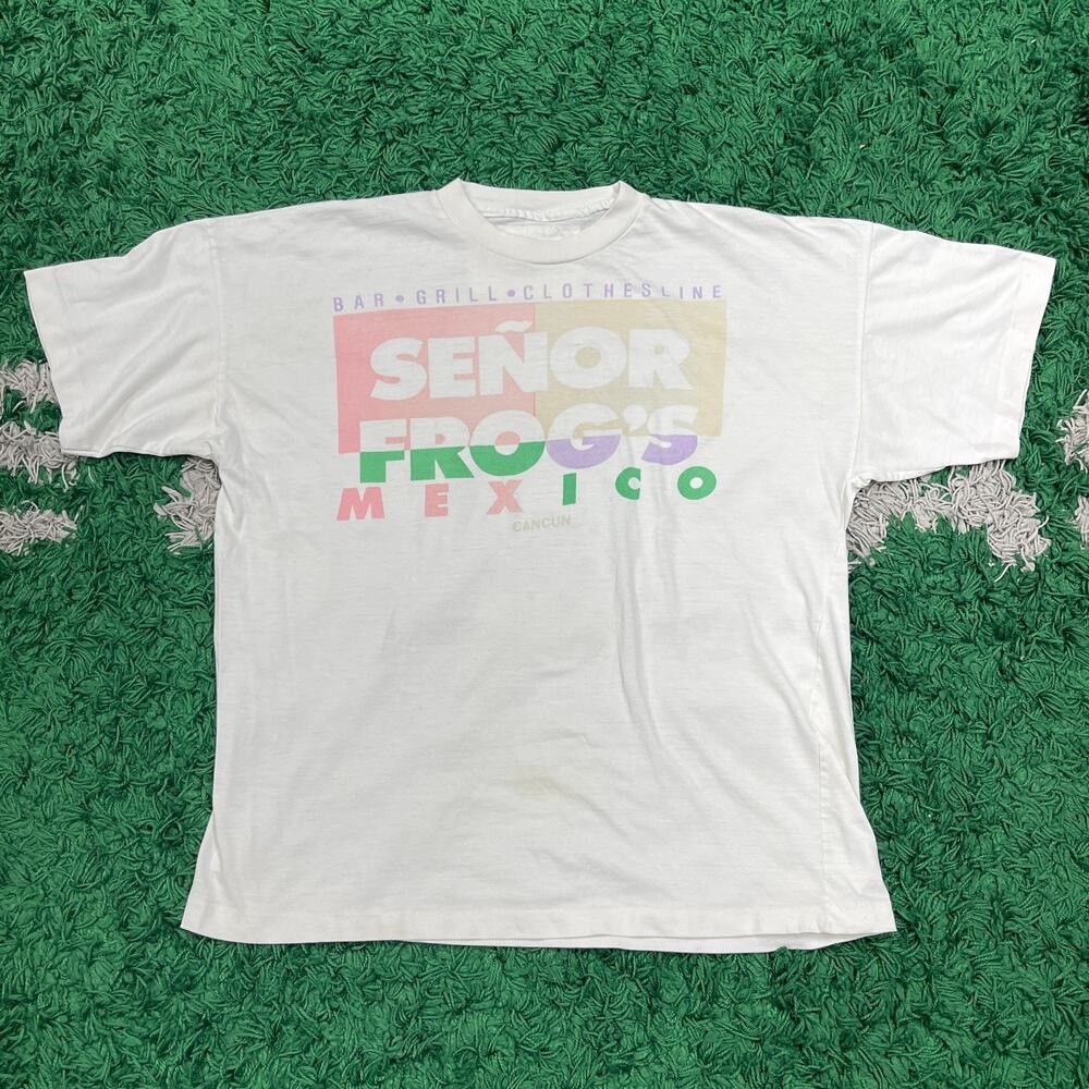 Vintage 90s Senor Frogs Cancun Mexico Tee T Shirt White sz Large L B13
